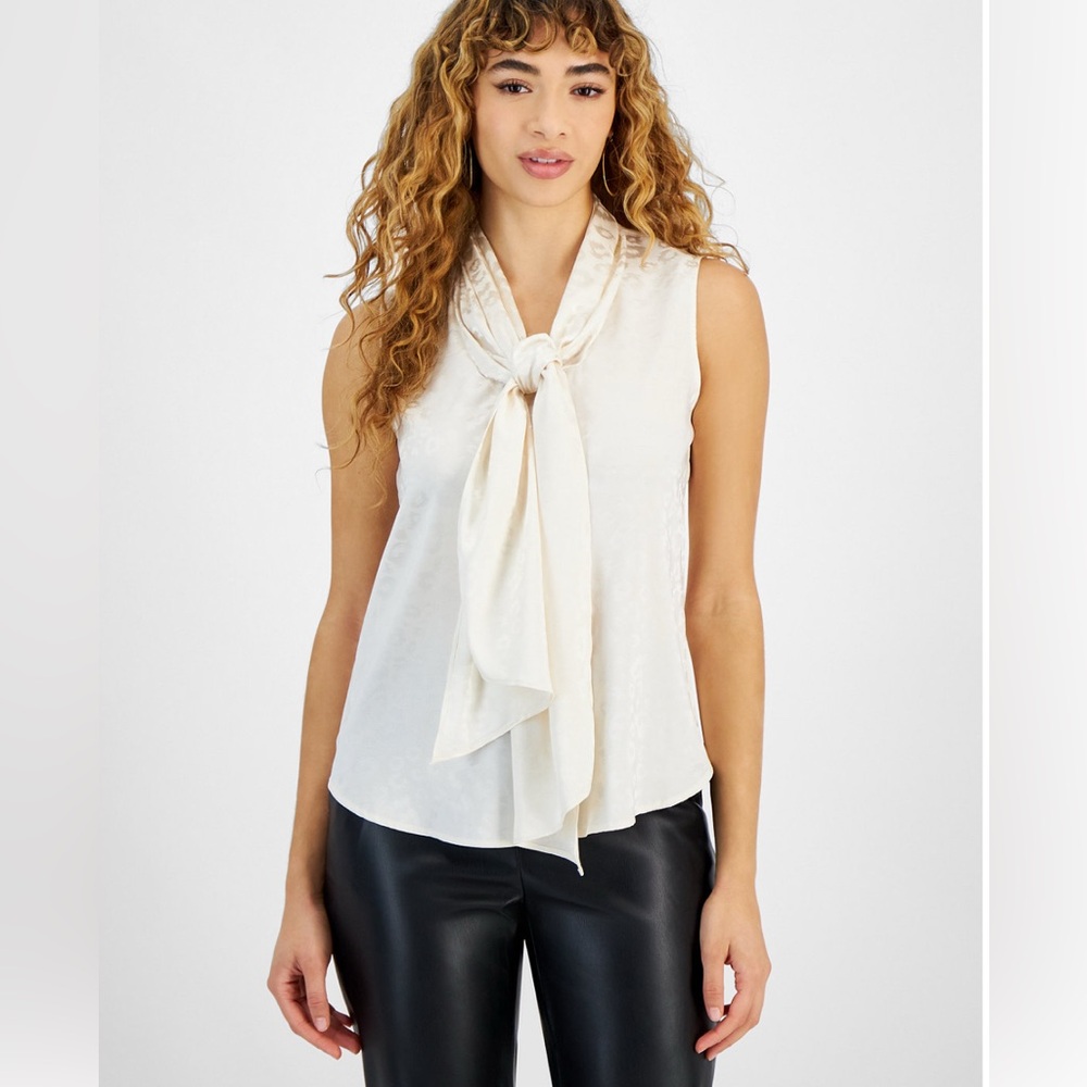 NWT Bar III Cream Tie-Neck Sleeveless Blouse